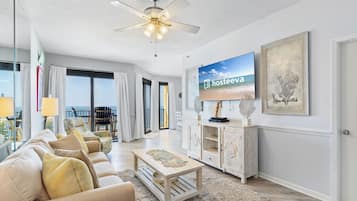 Signature Condo, 1 Bedroom, Kitchen, Beach View | Living room | 55-inch Smart TV with cable channels
