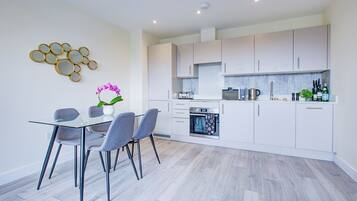 Fridge, microwave, oven, dishwasher