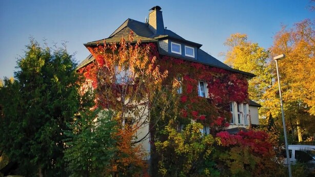 A house with ivy-covered walls and a chimney. - Sustainable, vegan-friendly accommodation at mining nature trail in Schneeberg (Schneeberg)