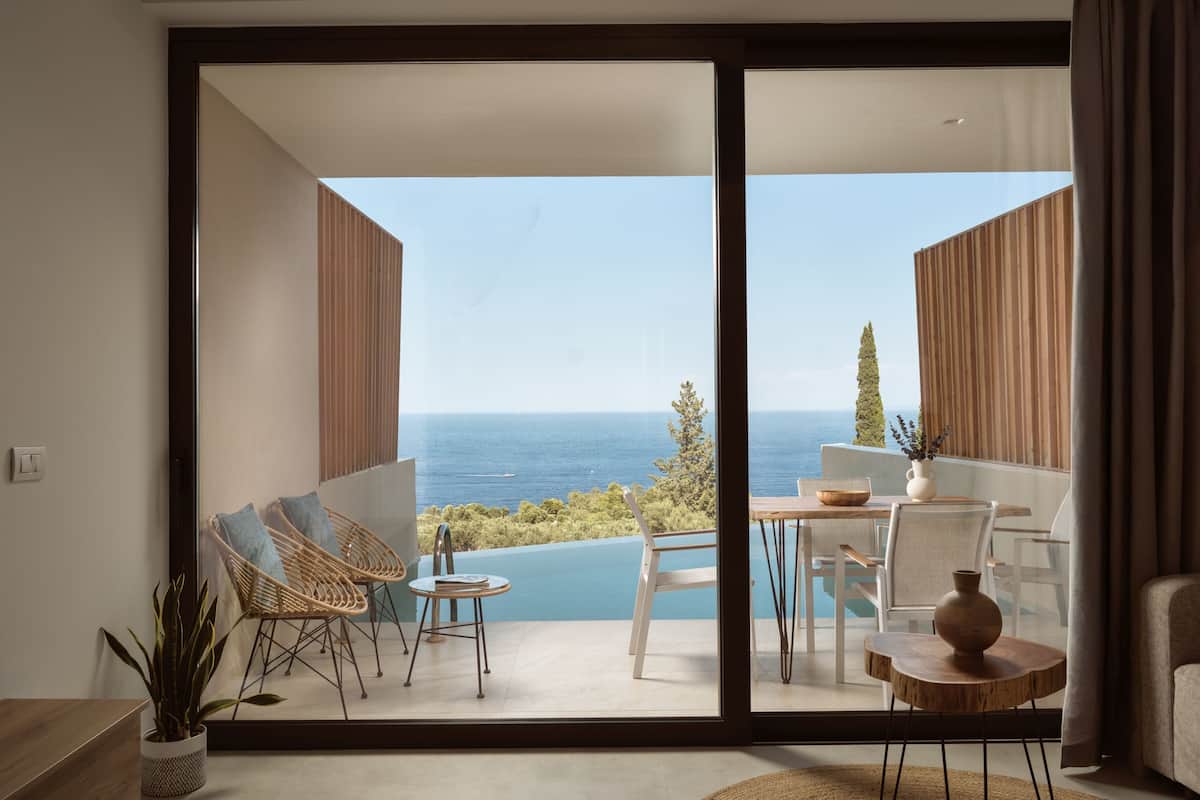 Suíte estúdio básica, vista para o mar | 1 quarto, berços grátis, berço de viagem, Wi-Fi de cortesia