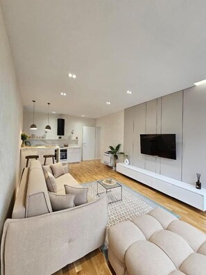 Comfort Apartment, 1 Bedroom, Balcony, City View | Living area | Flat-screen TV