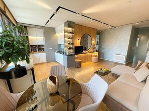 Exclusive Apartment, 4 Bedrooms, Balcony, City View | Living area | Flat-screen TV - Green Terrace Apartments Tirana (Tirana)