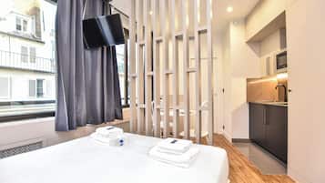 1 bedroom, laptop workspace, iron/ironing board