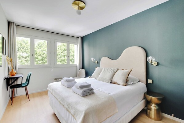 Apartment | 1 Schlafzimmer, laptopgeeigneter Arbeitsplatz, Bügeleisen/Bügelbrett