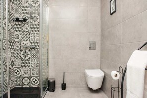 Ducha, secador de pelo, toallas, shampoo