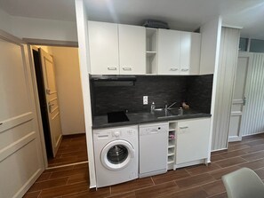Fridge, microwave, dishwasher