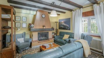 Télévision, cheminée, lecteur de DVD, chaßne hi-fi