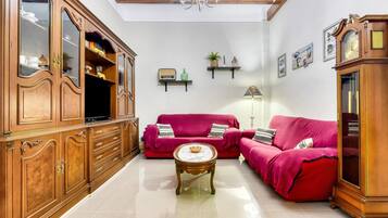 Een televisie en een open haard