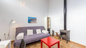 Een televisie en een open haard