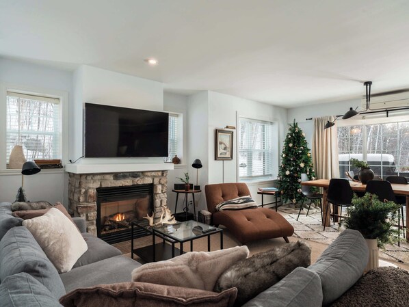 TV, fireplace, offices