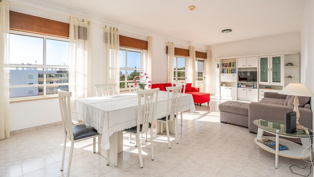 Un grand espace de vie comprenant une table à manger, des chaises, un canapé et un téléviseur.
