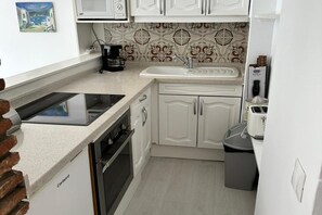 A compact kitchen with a built-in stove, a sink, and a dishwasher. - Studio in Estepona Near Sandy Beach (Estepona)
