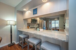 Fridge, microwave, oven, stovetop - Cozy Lakefront Stay w/ Deck & Fireplace (McHenry)