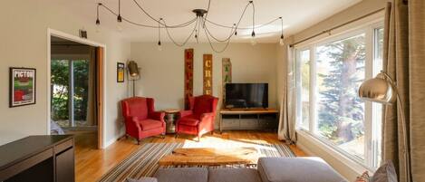 TV, fireplace