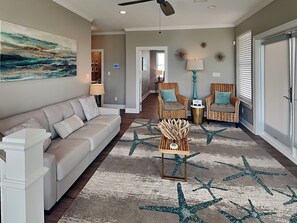 House, Multiple Beds, Patio, Beach View (Seaside Serenity) | Living area | 42-inch flat-screen TV with digital channels - Seaside Serenity (Galveston)