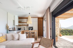 Smart TV, fireplace, stereo