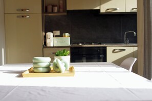 Fridge, oven, stovetop, coffee/tea maker