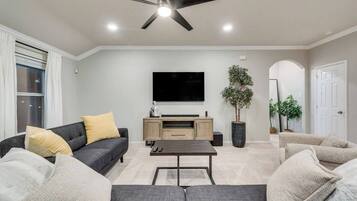 TV, fireplace