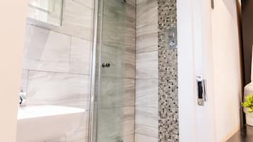 Shower, towels, soap, shampoo
