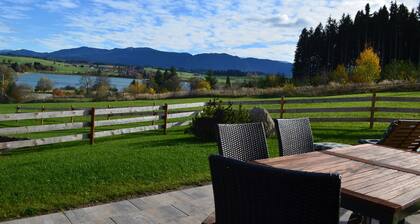 Modern chalet with sauna, lake view and large garden in Lechbruck am See