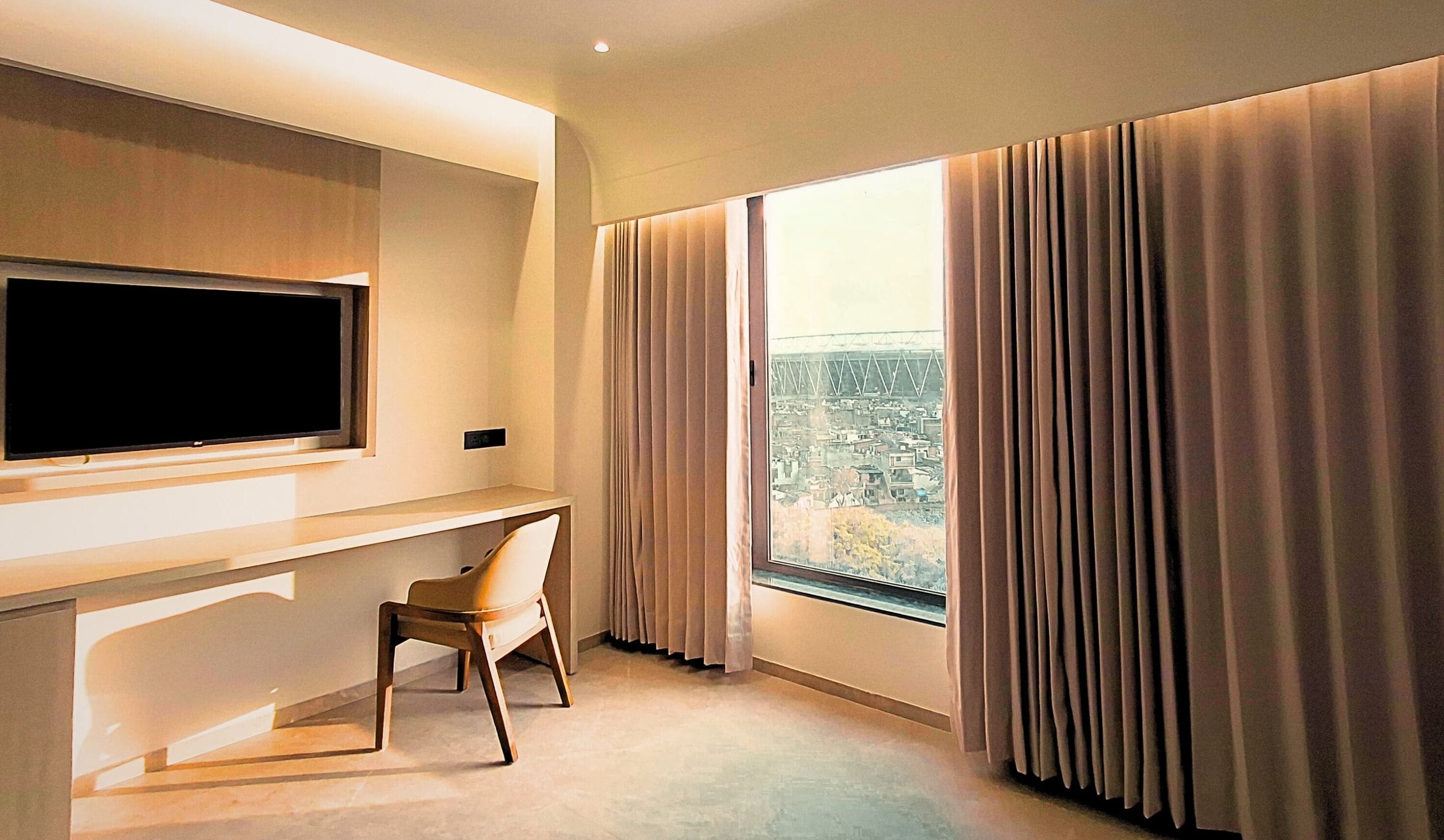 Hypo-allergenic bedding, memory-foam beds, desk, laptop workspace