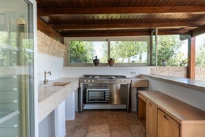 Fridge, oven, dishwasher, cookware/dishes/utensils