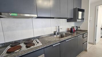 Appartement | Cuisine privée | Réfrigérateur, micro-ondes, four, bouilloire électrique