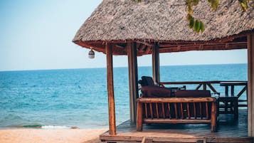 On the beach, white sand, beach bar