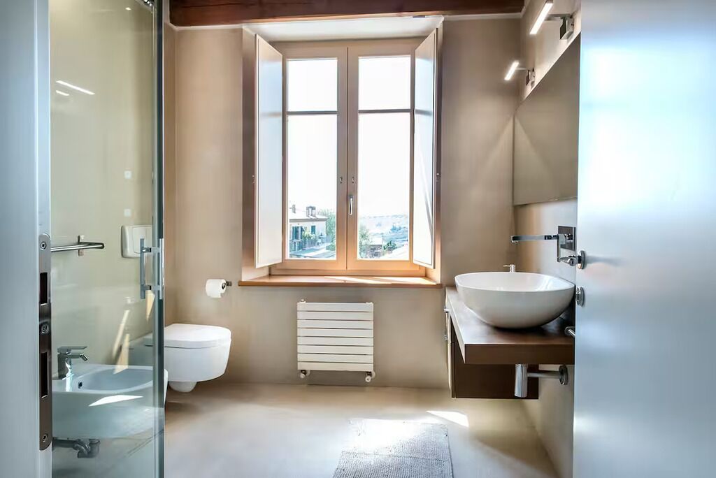 Hair dryer, bidet, towels, soap