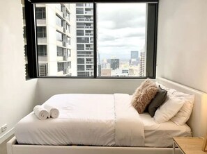 1 bedroom, desk, iron/ironing board, travel cot