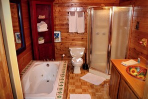 Shower, jetted tub, eco-friendly toiletries, hair dryer - Stunning 4-bedroom cabin in Angel Fire, close to skiing and golf
 (Angel Fire)