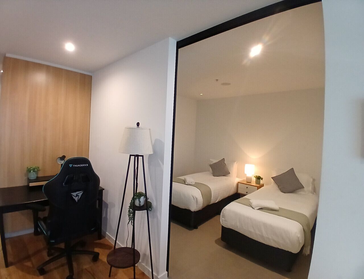 1 bedroom, desk, iron/ironing board, travel crib
