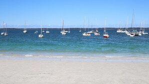 A beach with numerous sailboats anchored in calm waters. - Prez Cote La Plaz - Pet Friendly -1 Min Walk to Beach (Callala Bay)