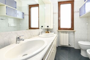Dusche, Haartrockner, Handtücher, Shampoo