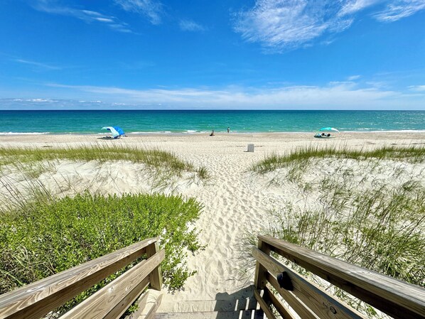 On the beach, sun loungers - First Floor, Pet-friendly, Steps to Beach! - Oceanside Oasis (Atlantic Beach)