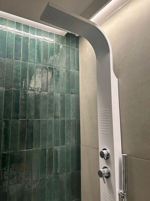 Shower, hair dryer, bidet, towels