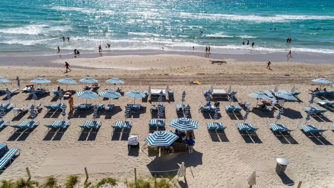 Beach nearby, sun loungers