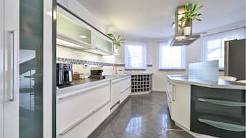 Fridge, oven, dishwasher, coffee/tea maker