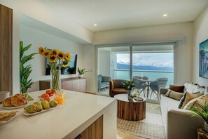 Living area - Ocean Front-Steps from the Beach 1-bedroom condo in beautiful Puerto Vallarta! (Puerto Vallarta)
