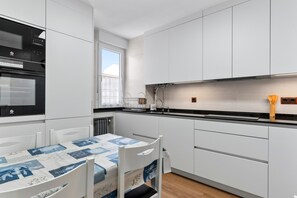 Fridge, microwave, dishwasher, coffee/tea maker