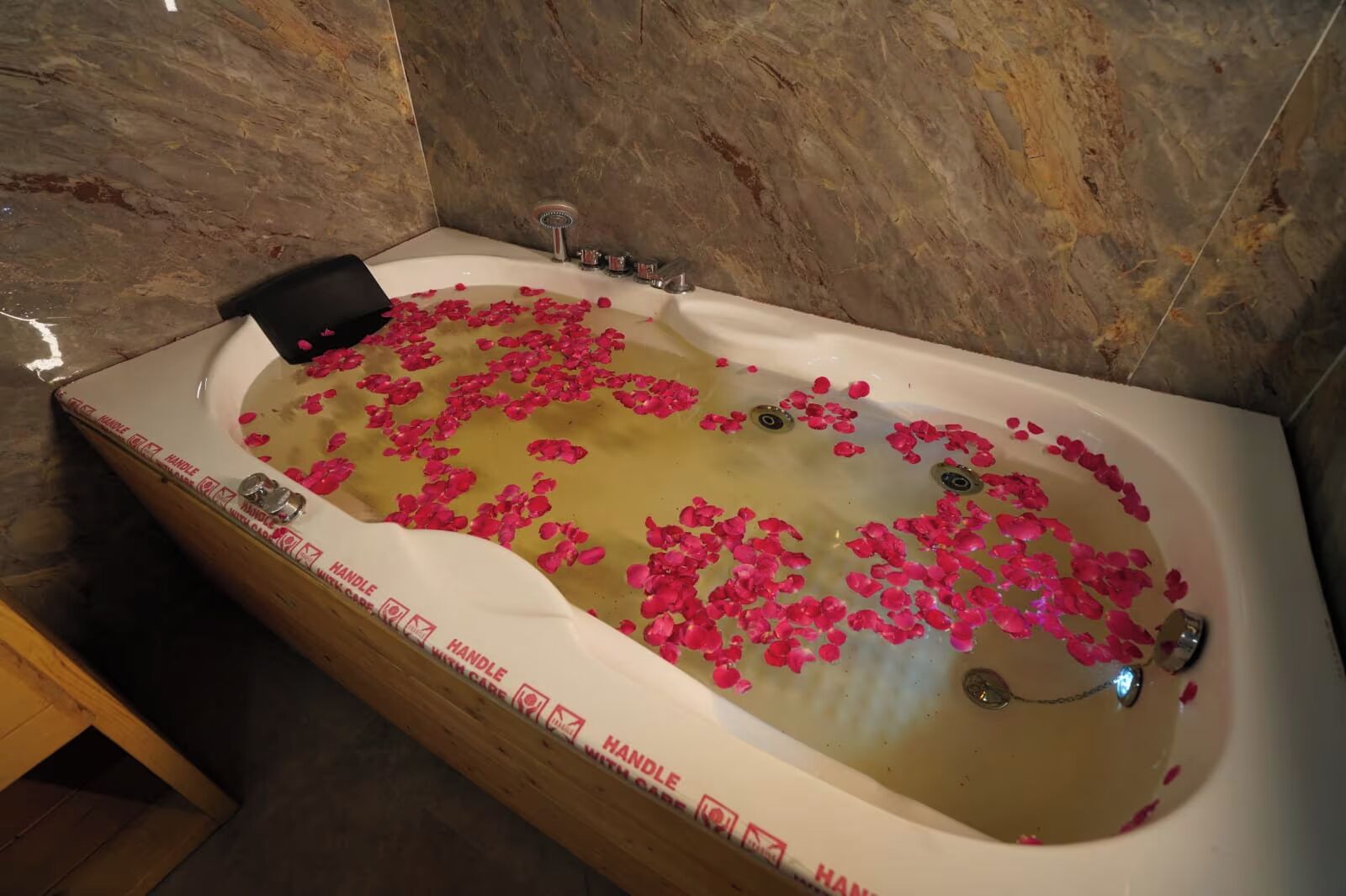 Shower, jetted tub, hair dryer, bidet