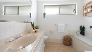 Ducha, secador de pelo, toallas y champú