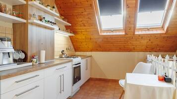 Fridge, microwave, oven, highchair