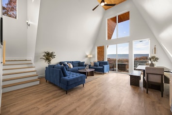 Main level - open concept living room, kitchen and dining