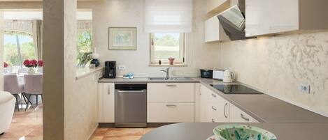 Fridge, microwave, oven, dishwasher