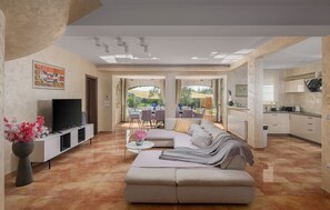 TV, fireplace