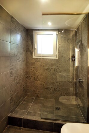 Douche, sèche-cheveux, chaussons, serviettes fournies
