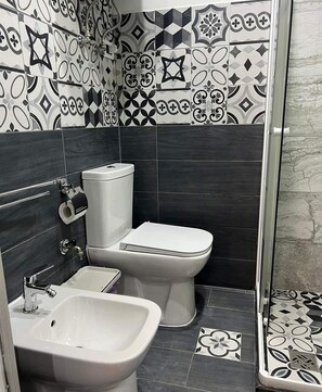 Secadora de cabello, toallas, jabón, papel de baño 