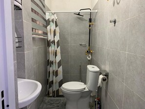 Sèche-cheveux, serviettes fournies, savon, papier toilette