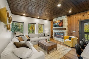 Smart TV, fireplace, table football